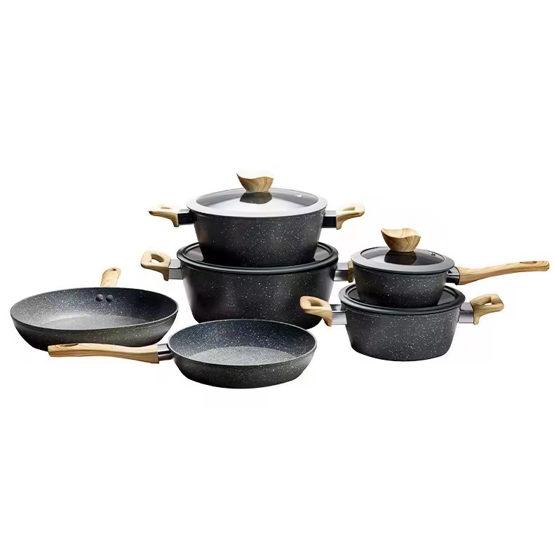 Multi-purpose anpassad logotyp aluminium non stick lager het pot kastrull stekpanna set