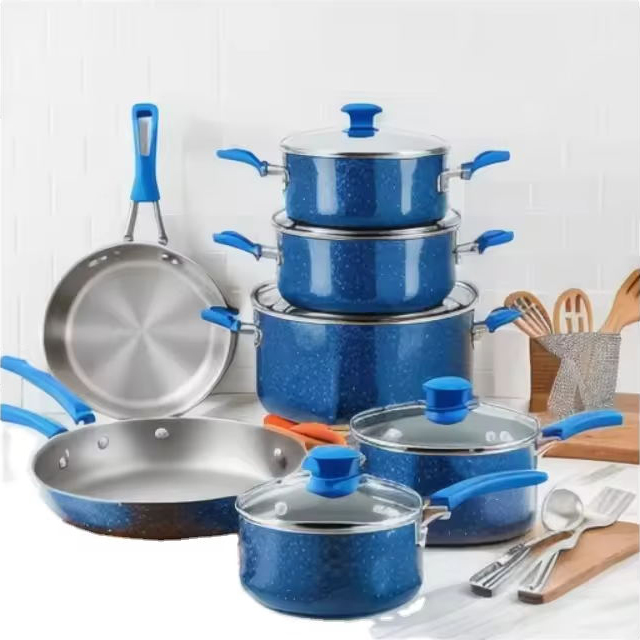 Konkurrenskraftigt pris Kökskärl Set med Grillpanna 13 delar Köksredskap Set Branded Dubbel Granitbelagd Köksredskap Set