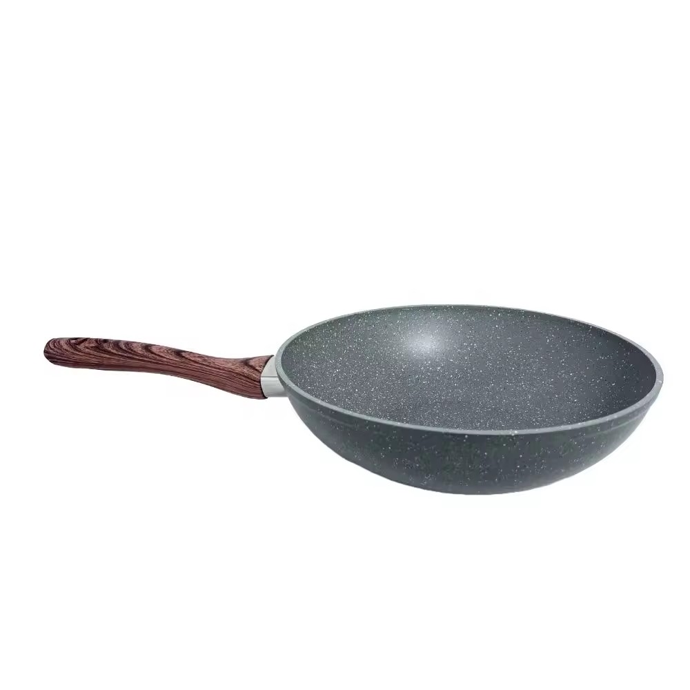 Marmor Non Stick Wok Pan Med Glaslock Induktion Kök Med Soft Touch Handtag Smidd aluminium Non Stick Wok Pan