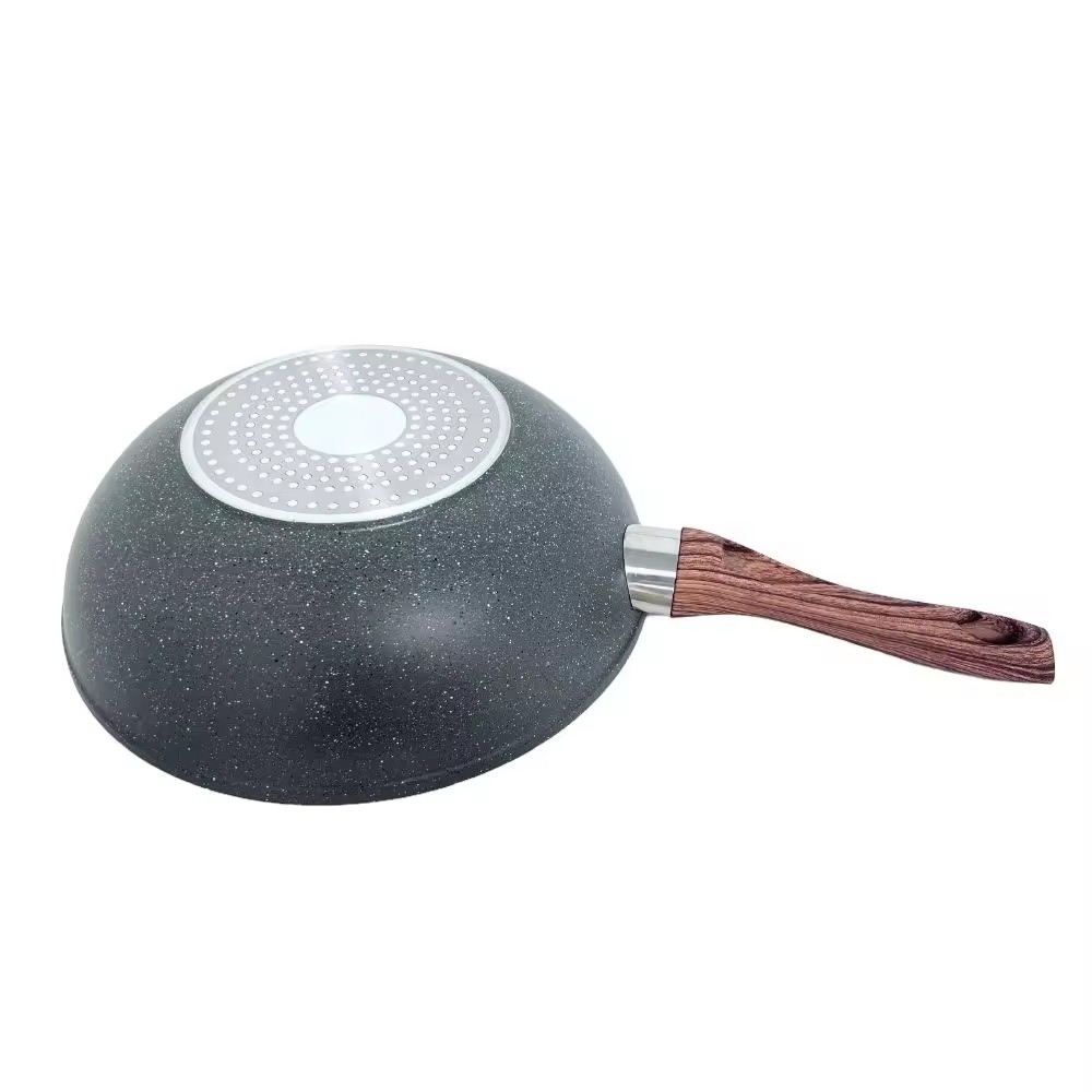 Medicinsk sten Kök Non Stick beläggning aluminium Stekpanna med trä handtag kokkärl set