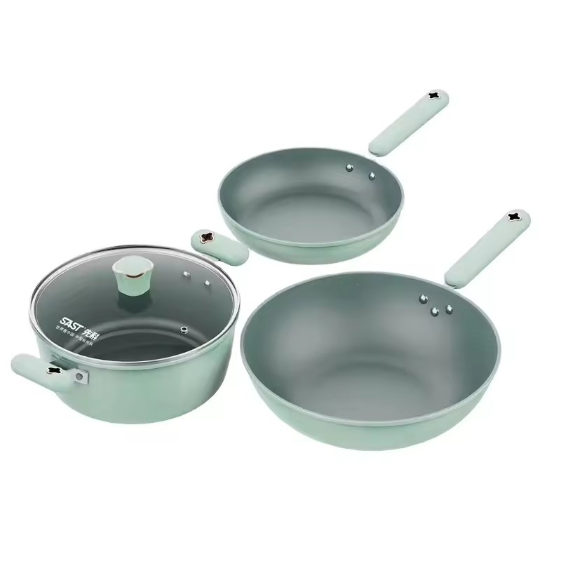 Multifunktionell 3-delad set grytset Hushållssoppa Fritering Non stick Pot Fry Pot