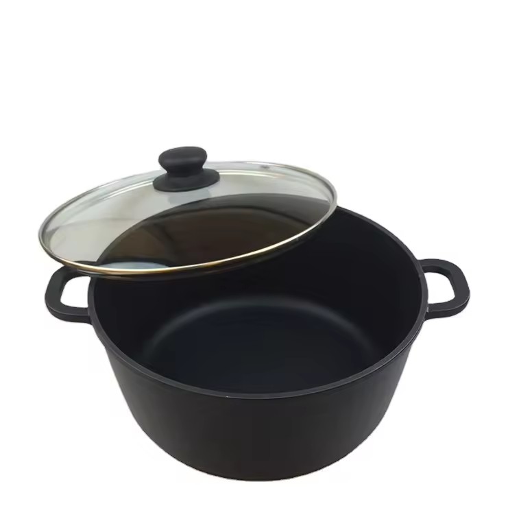Populära fashionabla anpassade logotyp non-stick svart aluminiumsoppa krukor med lock