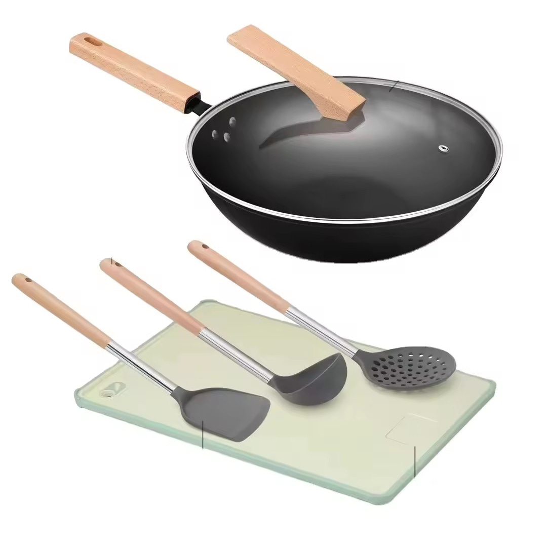 Köksutrustning Fem-delad spade Tallrik Pot Set Trähandtag Silikon Non-stick Present Pot Set Spot