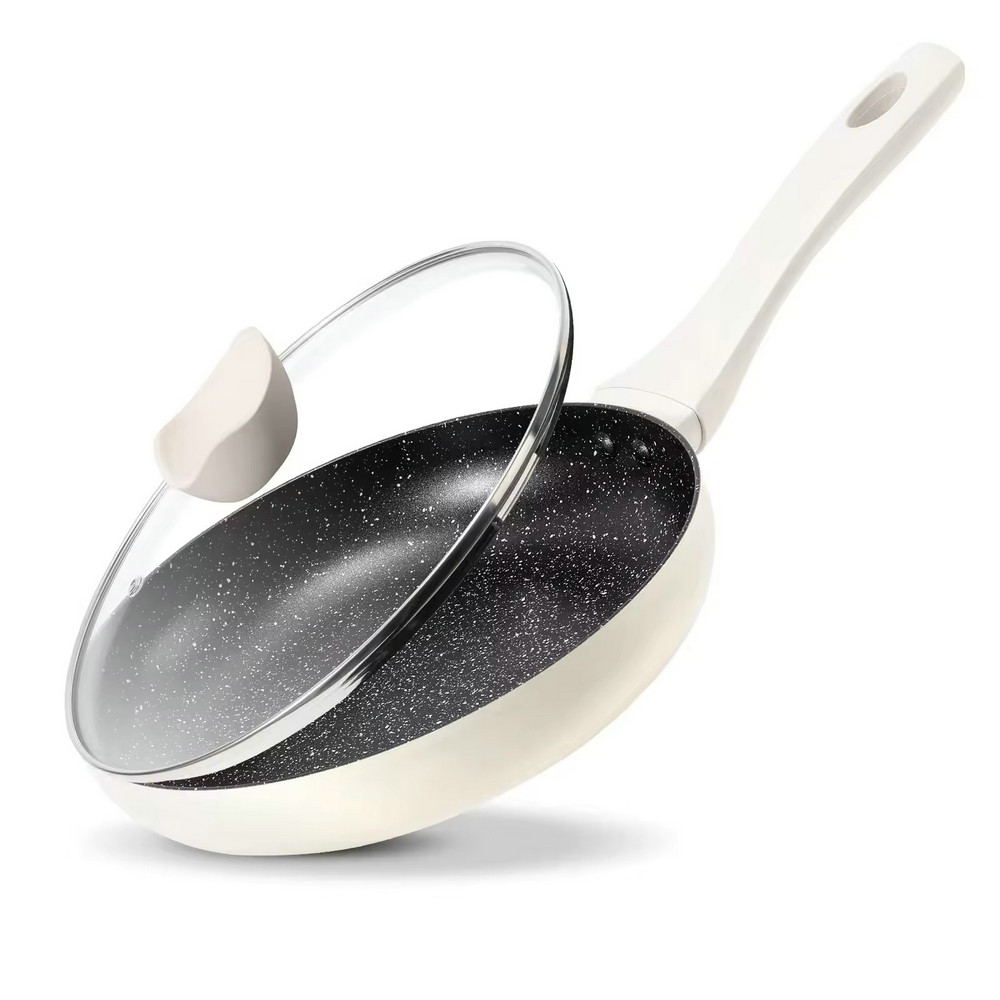 Lätt, nonstick stekpanna i granitsten för matlagning med glaslock